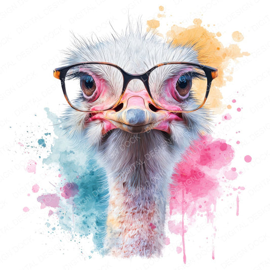 Funny Ostrich Portrait fussy cut sheet in A4 format showing all 12 designs on one printable page
