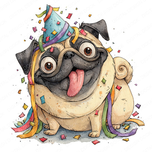 Funny Party Pug Character Clipart Set (DDD012657)