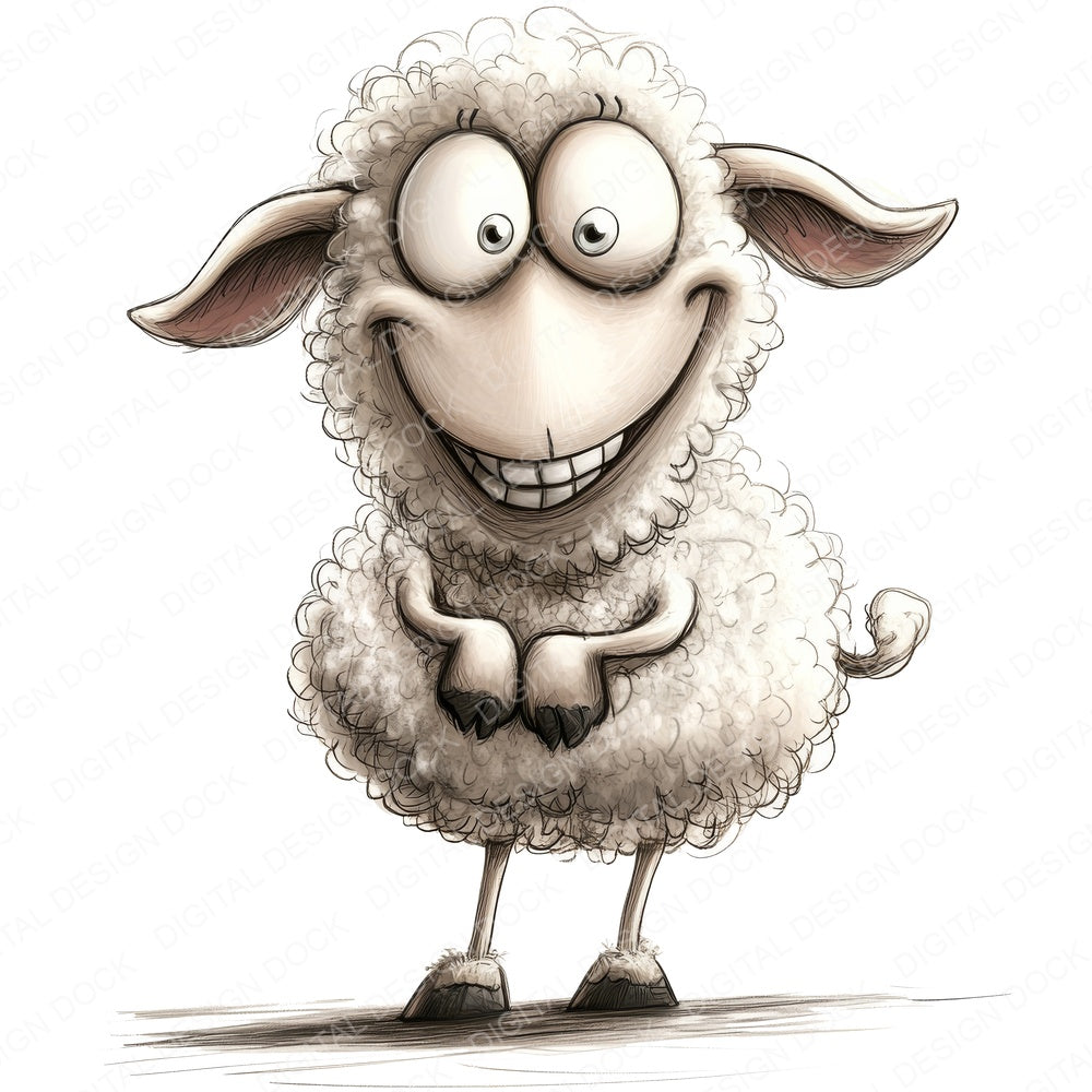 Funny Sheep Character fussy cut sheet in A4 format showing all 12 designs on one printable page