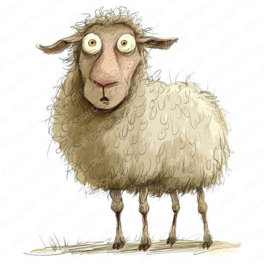 Funny Sheep One fussy cut sheet in A4 format showing all 12 designs on one printable page