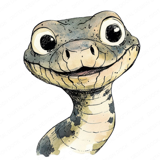 Funny Snake Character fussy cut sheet in A4 format showing all 12 designs on one printable page