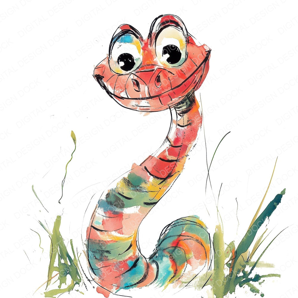 Funny Snake Character fussy cut sheet in US Letter format showing all 12 designs on one printable page