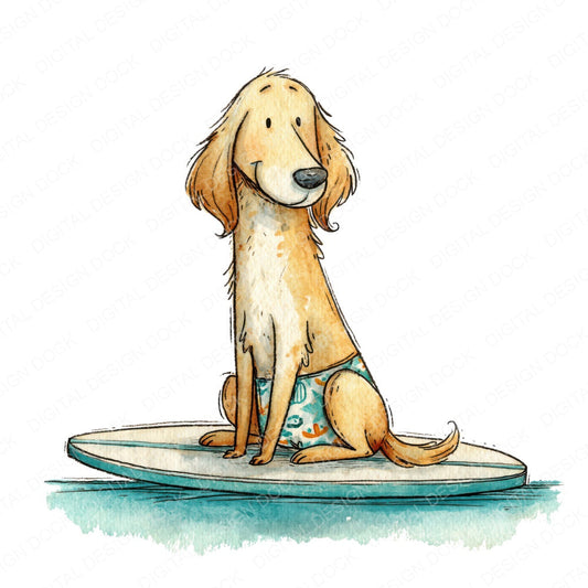 Funny Surfer Dog Character Clipart Set (DDD012658)