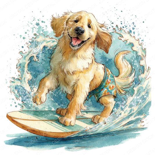 Funny Surfer Dog Character Clipart Set (DDD012658)