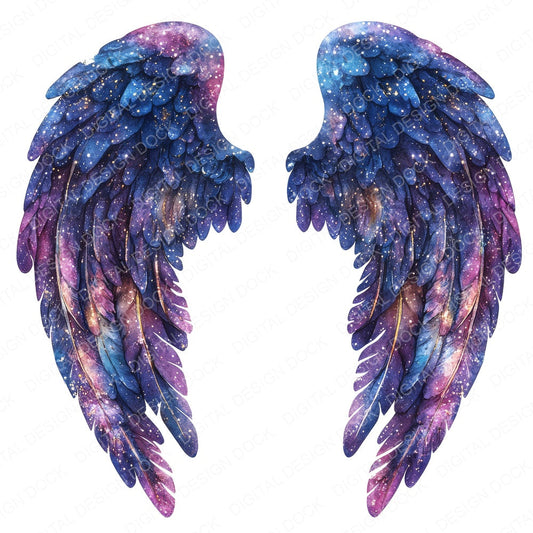Galactic Swirl Angel Wings fussy cut sheet in A4 format showing all 12 designs on one printable page