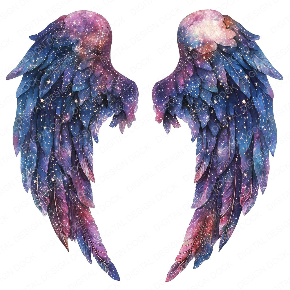 Galactic Swirl Angel Wings fussy cut sheet in US Letter format showing all 12 designs on one printable page