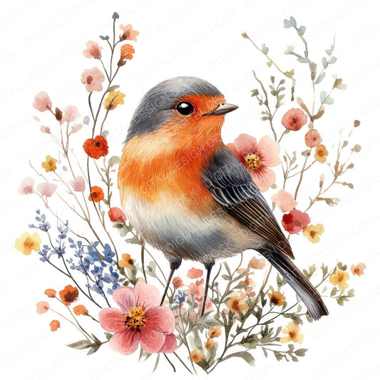 Garden Bird Floral fussy cut sheet in A4 format showing all 12 designs on one printable page