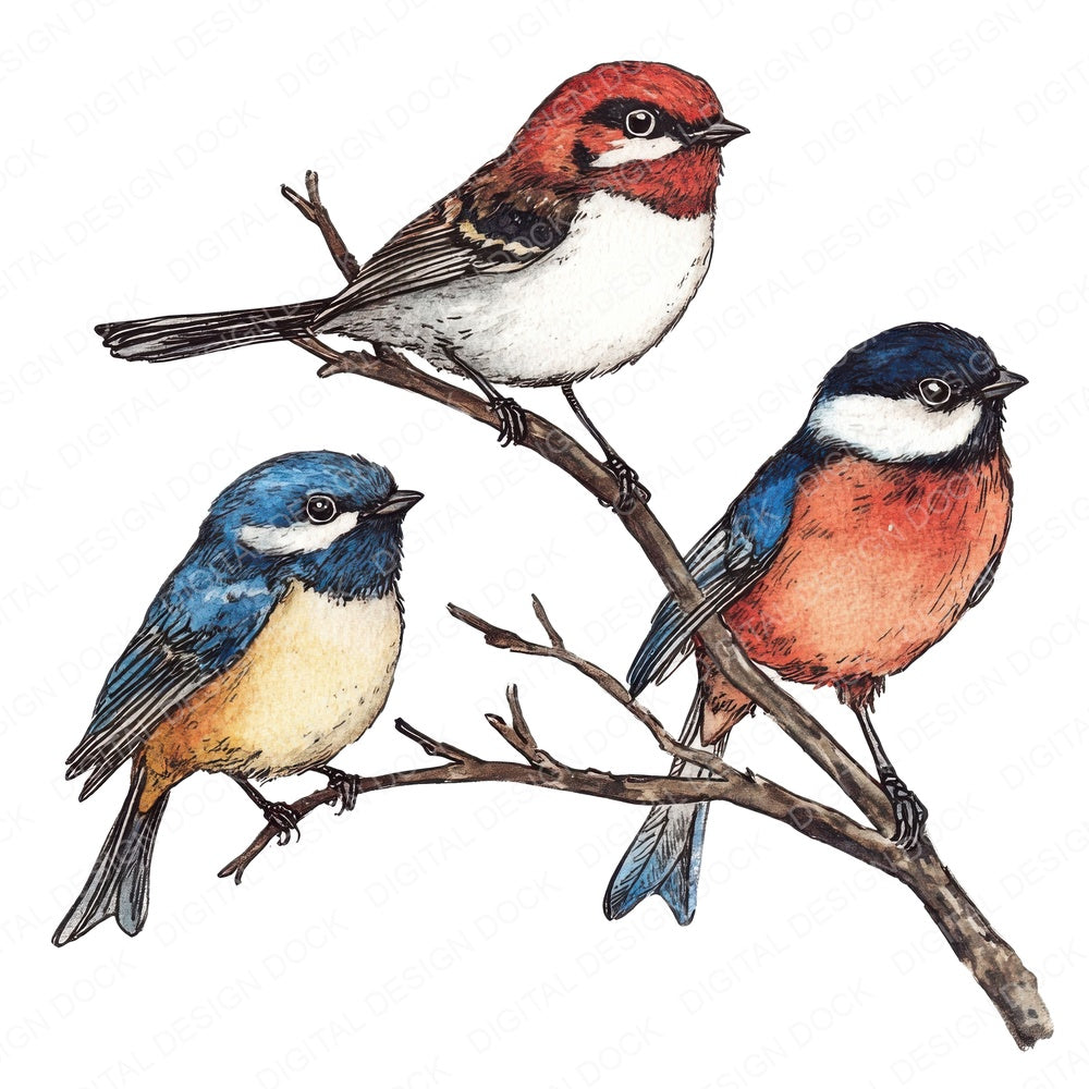 Garden Bird Friends fussy cut sheet in A4 format showing all 12 designs on one printable page