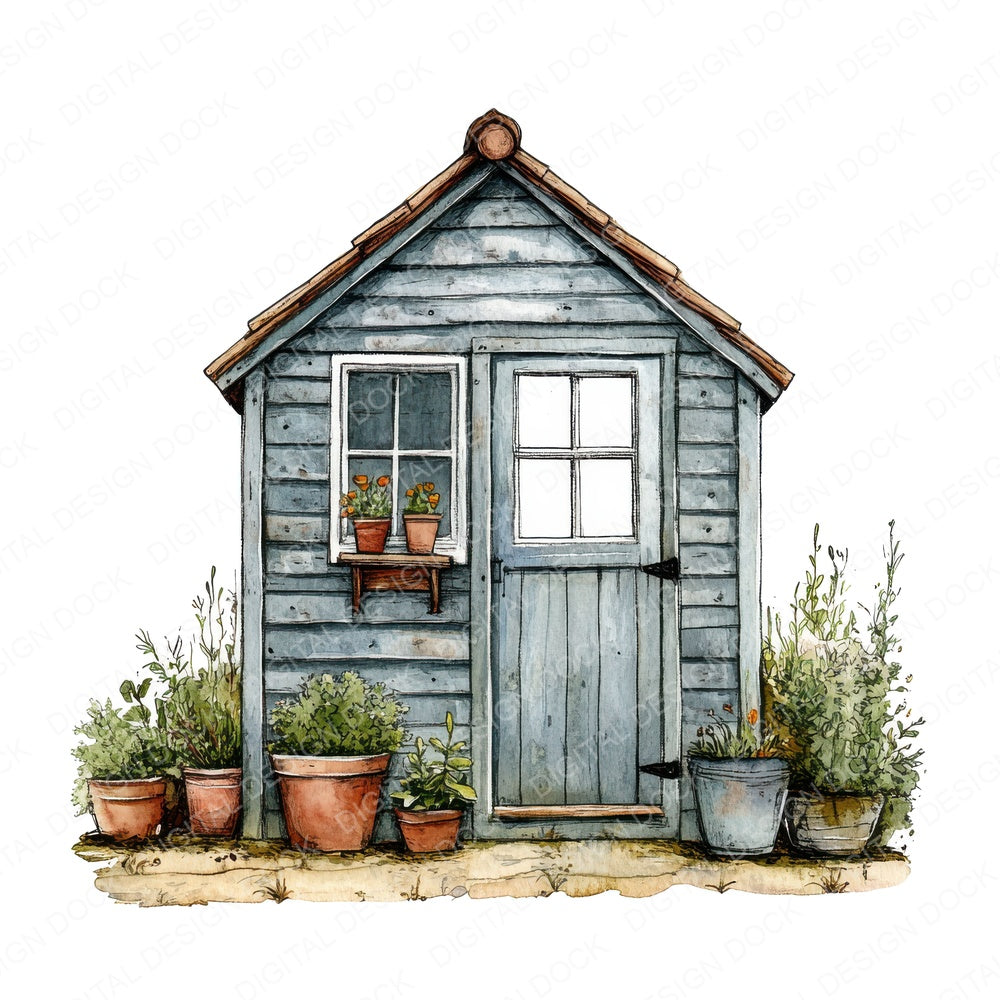 Garden Shed fussy cut sheet in A4 format showing all 12 designs on one printable page