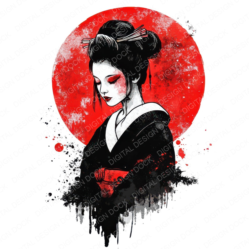 Geisha and Red Moon fussy cut sheet in A4 format showing all 12 designs on one printable page