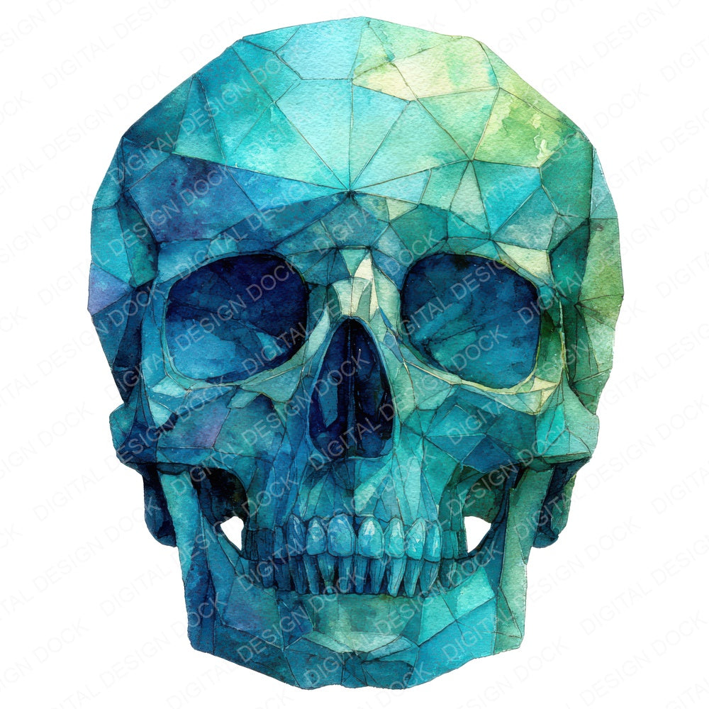 Gemstone Watercolour Skull fussy cut sheet in US Letter format showing all 12 designs on one printable page