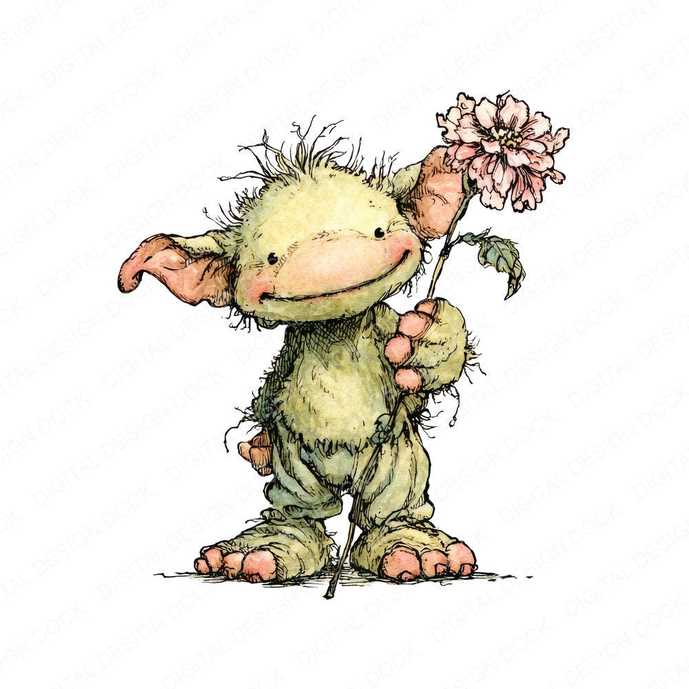 Gentle Goblin Character fussy cut sheet in A4 format showing all 12 designs on one printable page