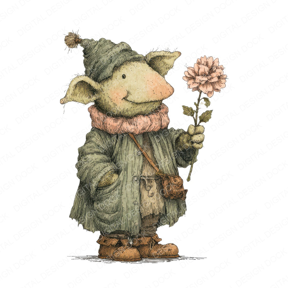 Gentle Goblin Character fussy cut sheet in US Letter format showing all 12 designs on one printable page