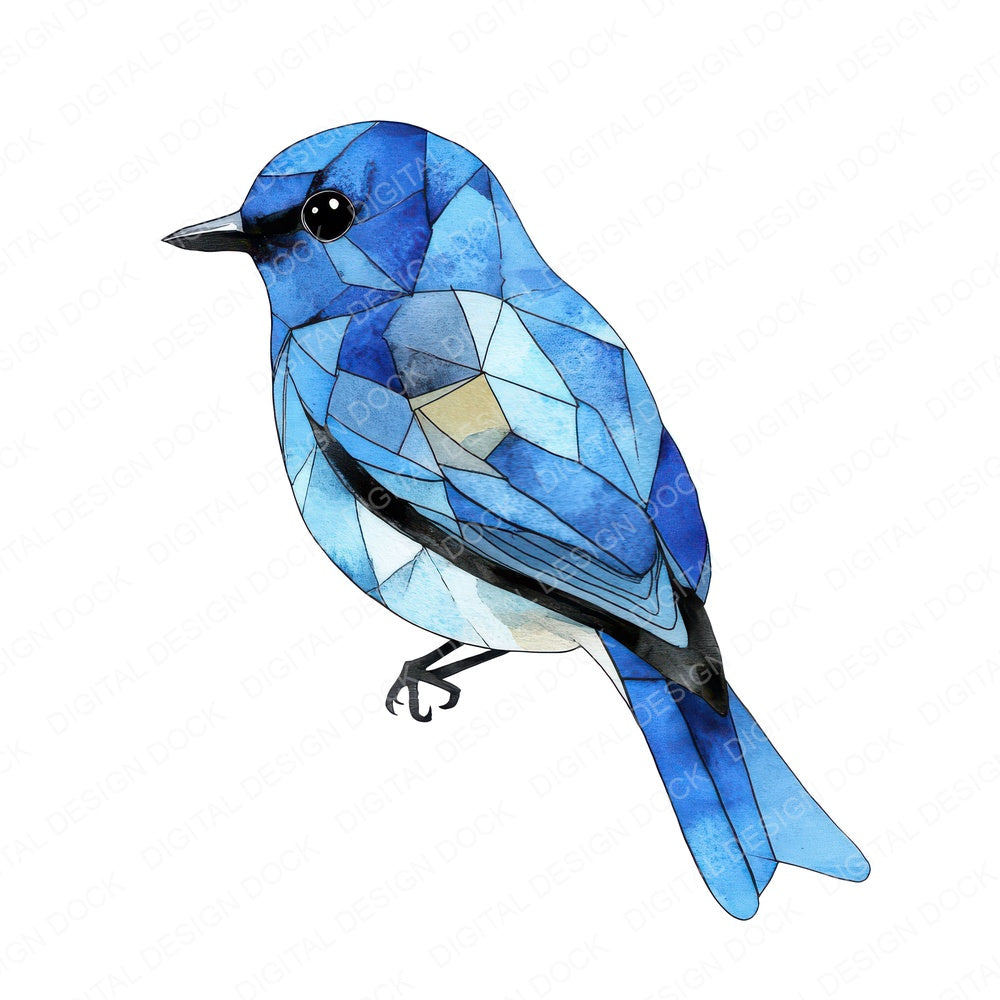 Geometric Bluebird Abstract fussy cut sheet in US Letter format showing all 12 designs on one printable page