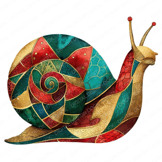 Geometric Colourful Snail fussy cut sheet in US Letter format showing all 12 designs on one printable page