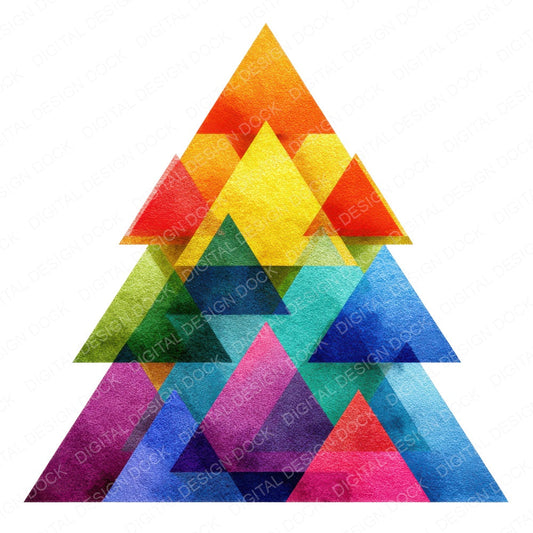Geometric Rainbow Christmas Tree fussy cut sheet in A4 format showing all 12 designs on one printable page