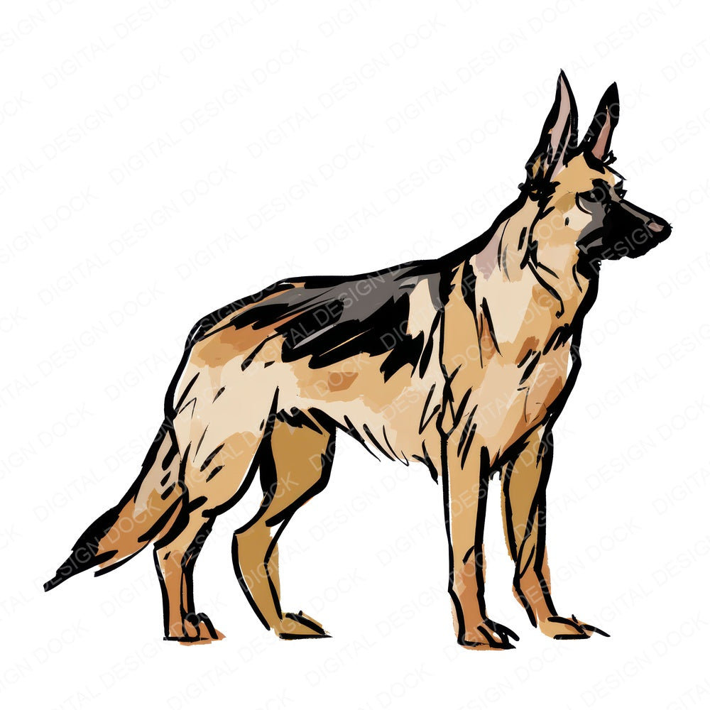 German Shepherd Watercolour Dog Clipart Set (DDD018051)