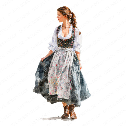 German Woman in Dirndl Clipart Set (DDD012250)