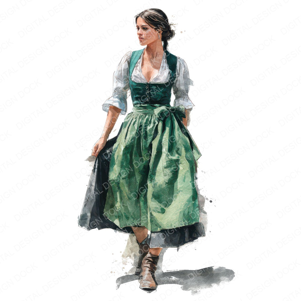 German Woman in Dirndl Fussy Cut Sheets (DDD012270)