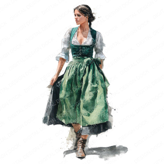 German Woman in Dirndl Clipart Set (DDD012250)