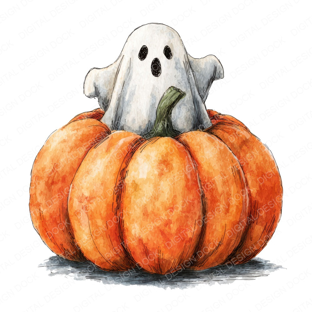 Ghost Pumpkin fussy cut sheet in A4 format showing all 12 designs on one printable page