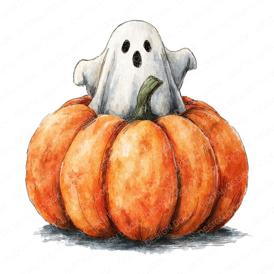 Ghost Pumpkin fussy cut sheet in A4 format showing all 12 designs on one printable page