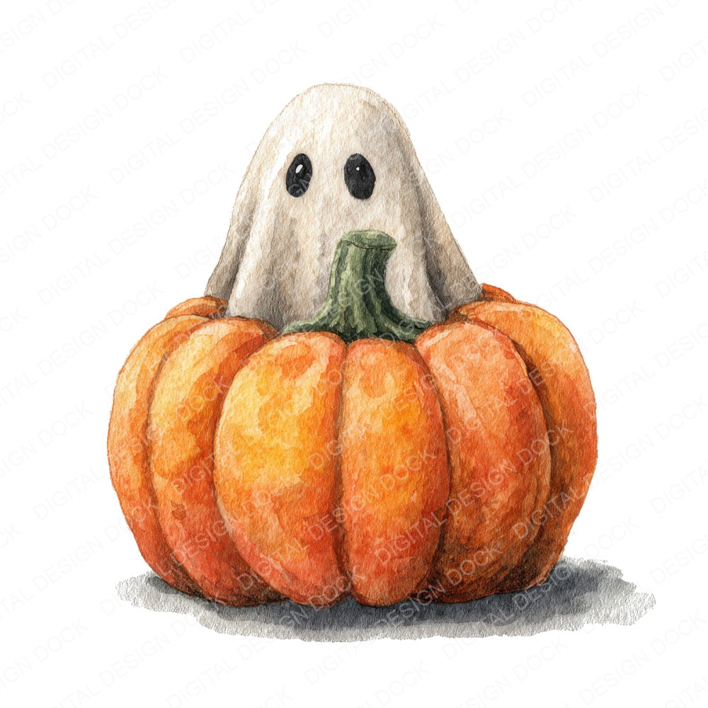 Ghost Pumpkin fussy cut sheet in US Letter format showing all 12 designs on one printable page