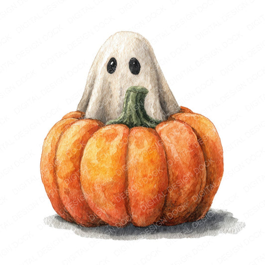 Ghost Pumpkin fussy cut sheet in US Letter format showing all 12 designs on one printable page