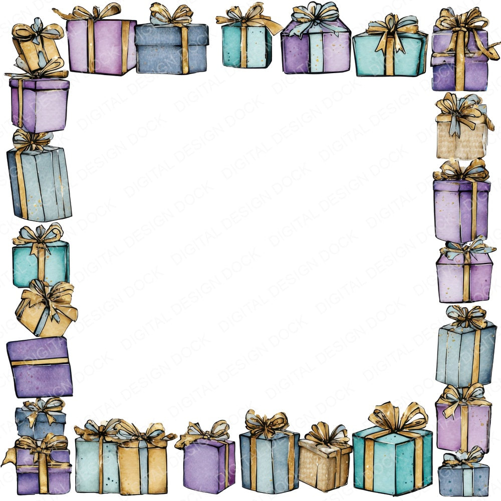 Gift Box Frame fussy cut sheet in US Letter format showing all 12 designs on one printable page