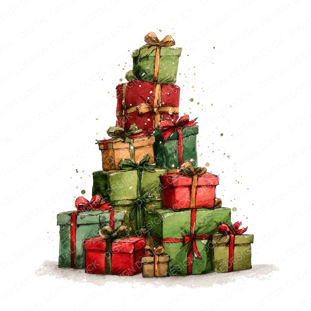 Gift Stack Christmas Tree fussy cut sheet in A4 format showing all 12 designs on one printable page