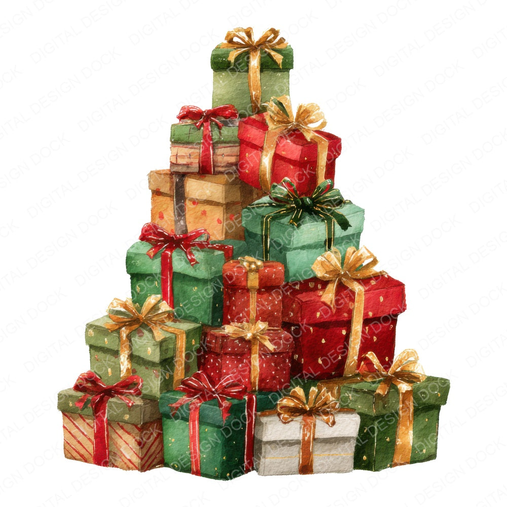 Gift Stack Christmas Tree fussy cut sheet in US Letter format showing all 12 designs on one printable page