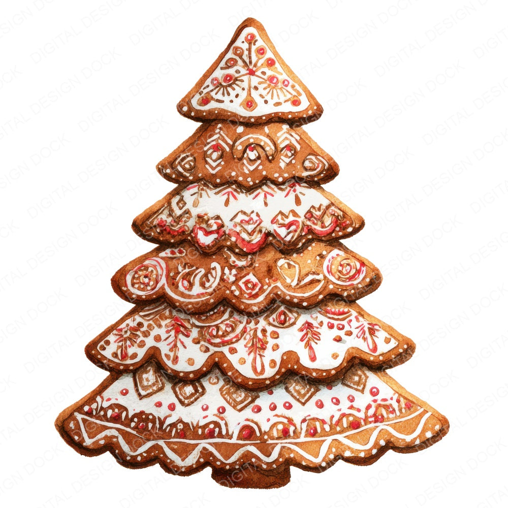 Gingerbread Christmas Tree fussy cut sheet in A4 format showing all 12 designs on one printable page