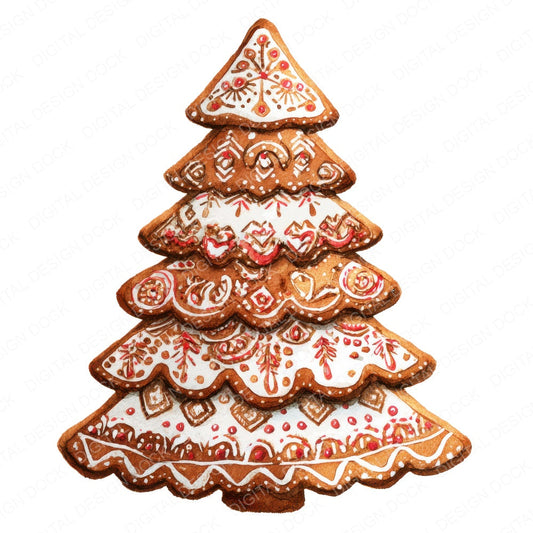 Gingerbread Christmas Tree fussy cut sheet in A4 format showing all 12 designs on one printable page