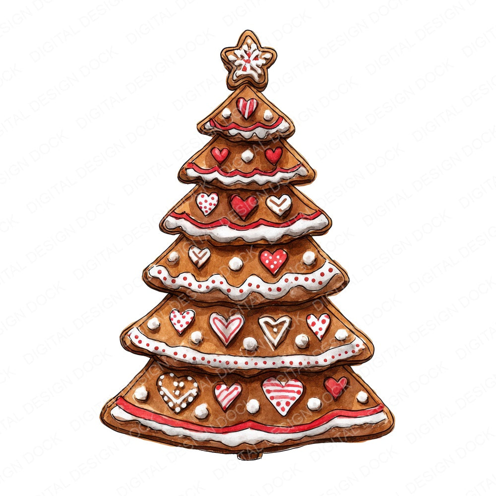 Gingerbread Christmas Tree fussy cut sheet in US Letter format showing all 12 designs on one printable page