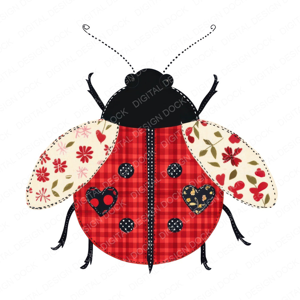 Gingham Patch Ladybird fussy cut sheet in A4 format showing all 12 designs on one printable page