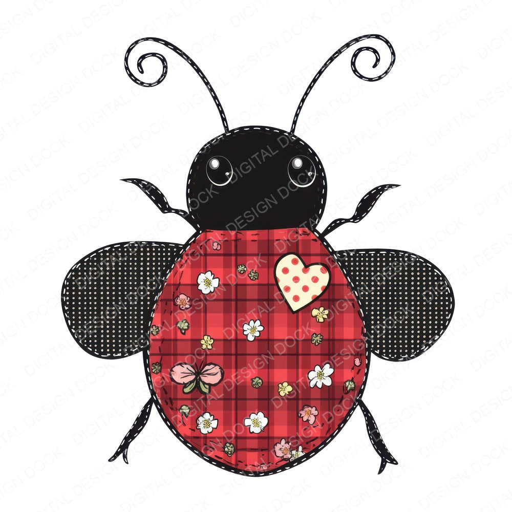 Gingham Patch Ladybird fussy cut sheet in US Letter format showing all 12 designs on one printable page