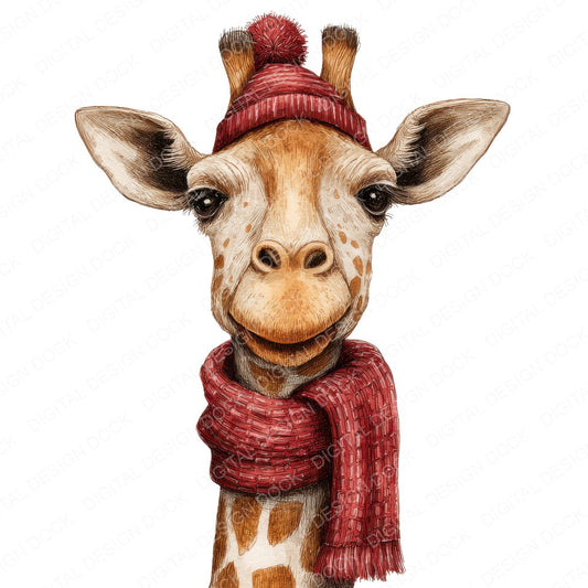 Giraffe Christmas Scarf fussy cut sheet in A4 format showing all 12 designs on one printable page