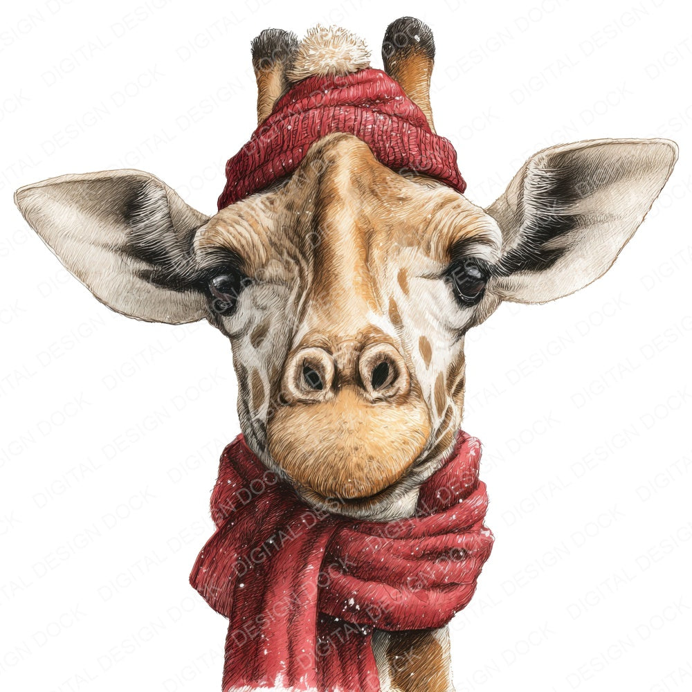 Giraffe Christmas Scarf fussy cut sheet in US Letter format showing all 12 designs on one printable page