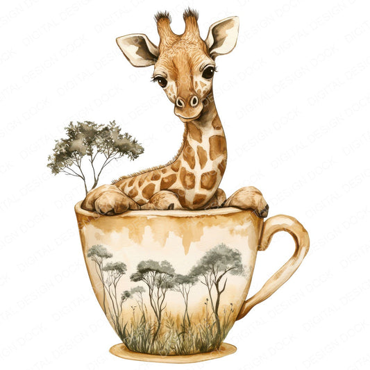 Giraffe in Savanna Teacup fussy cut sheet in A4 format showing all 12 designs on one printable page