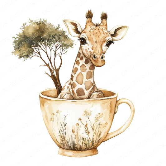 Giraffe in Savanna Teacup fussy cut sheet in US Letter format showing all 12 designs on one printable page