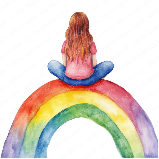Girl Sat on a Rainbow fussy cut sheet in US Letter format showing all 12 designs on one printable page