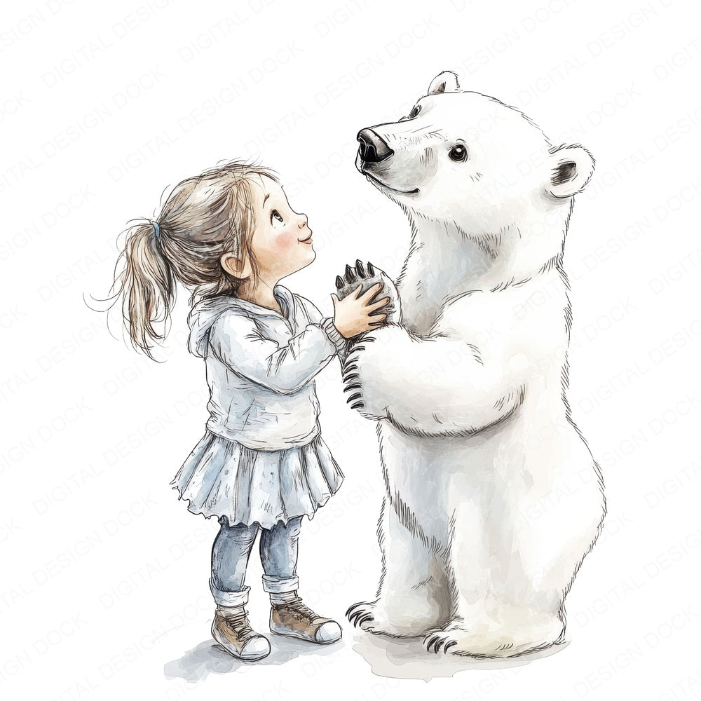 Girl and Polar Bear fussy cut sheet in A4 format showing all 12 designs on one printable page