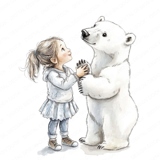 Girl and Polar Bear fussy cut sheet in A4 format showing all 12 designs on one printable page