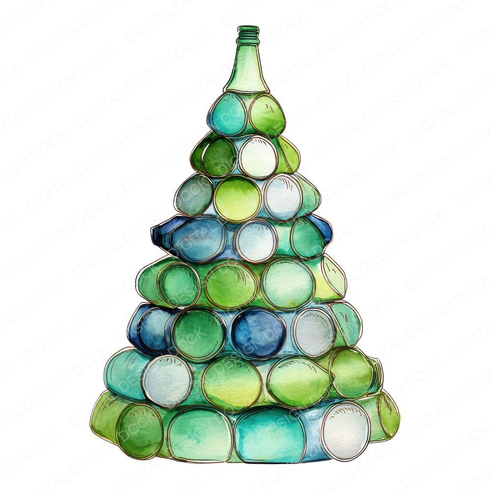 Glass Bottle Christmas Tree fussy cut sheet in A4 format showing all 12 designs on one printable page