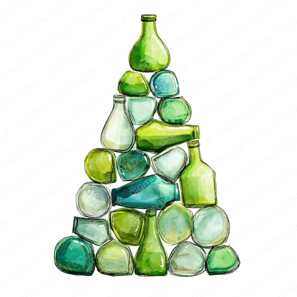 Glass Bottle Christmas Tree fussy cut sheet in US Letter format showing all 12 designs on one printable page