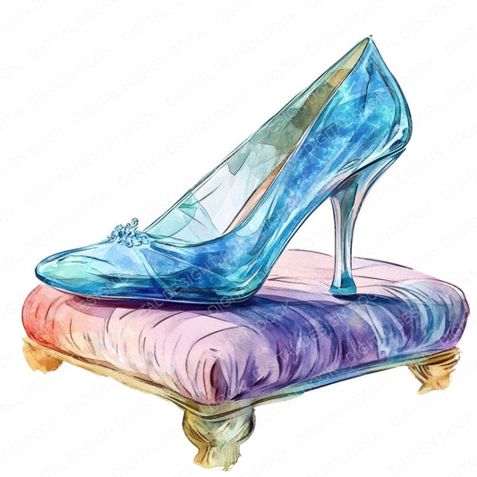 Glass Slipper on Pillow fussy cut sheet in US Letter format showing all 12 designs on one printable page