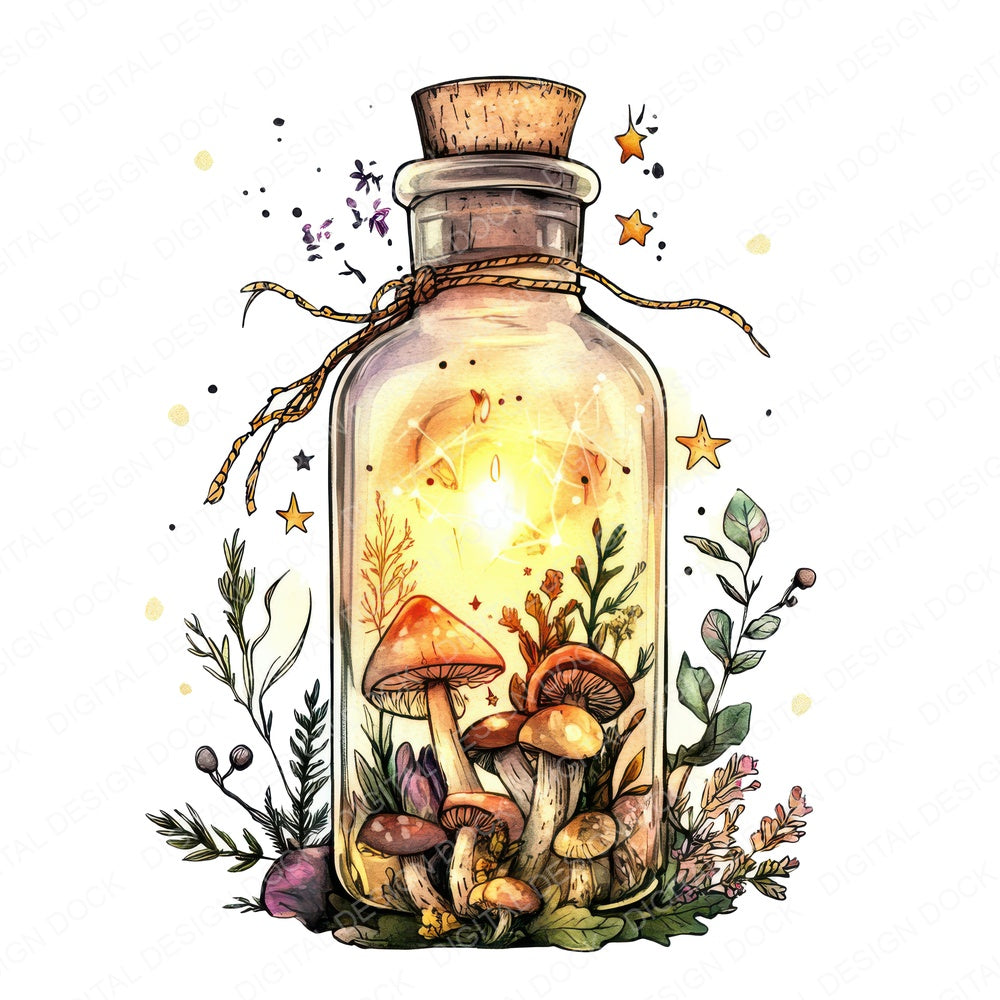 Glowing Potion Bottle fussy cut sheet in US Letter format showing all 12 designs on one printable page