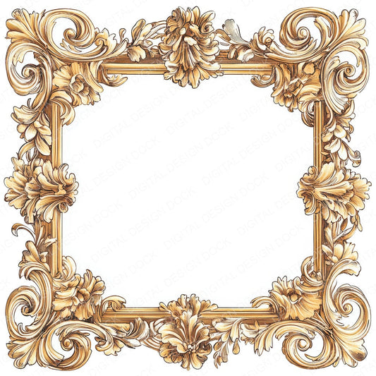 Gold Ornate Frame fussy cut sheet in US Letter format showing all 12 designs on one printable page