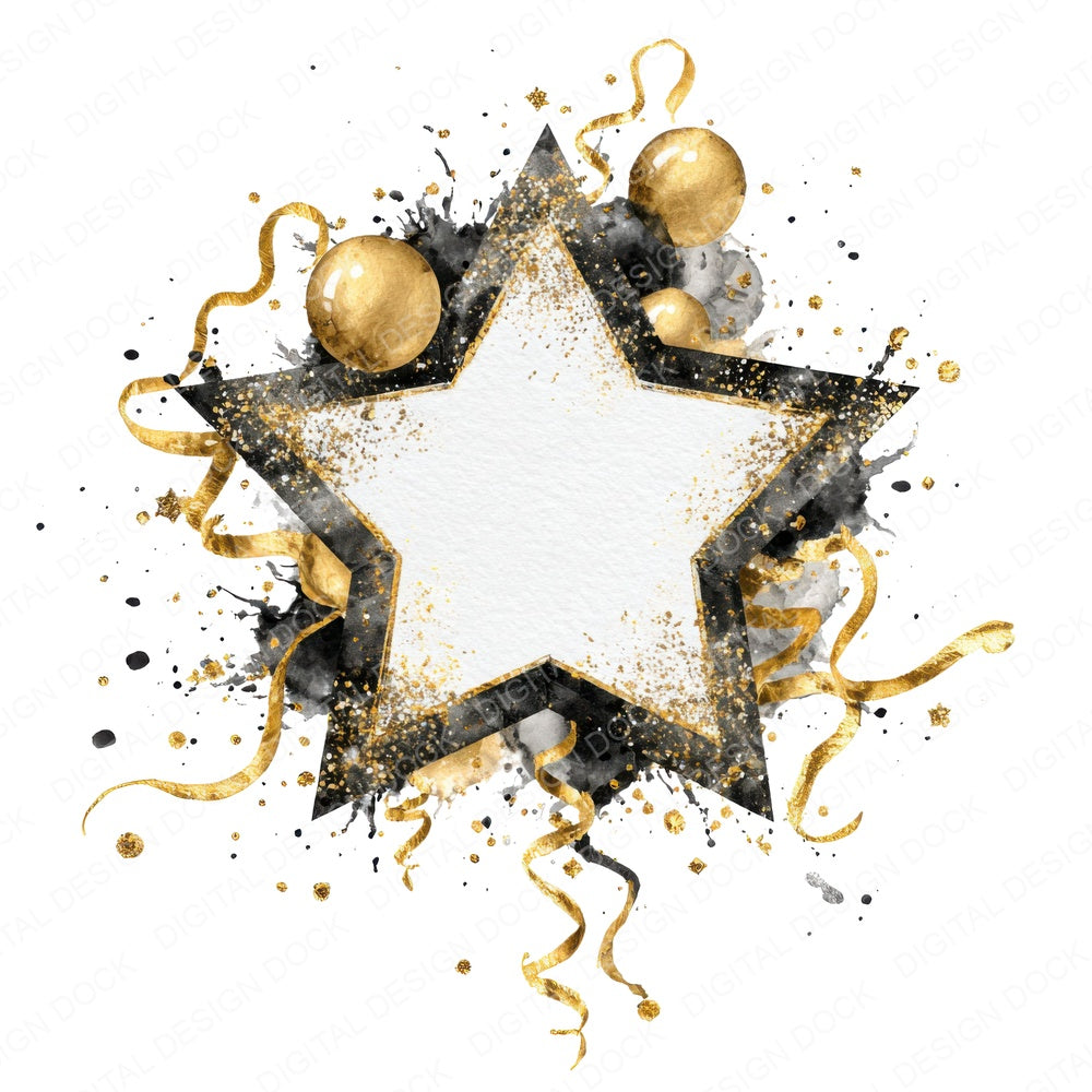 Gold Star Balloon Frame fussy cut sheet in A4 format showing all 12 designs on one printable page