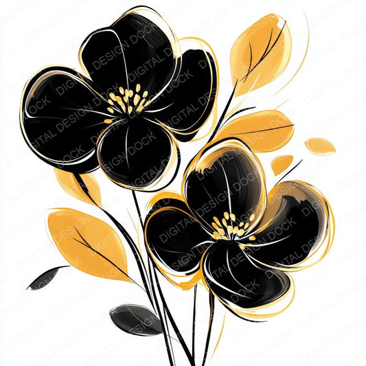 Gold and Black Abstract Flowers fussy cut sheet in A4 format showing all 12 designs on one printable page